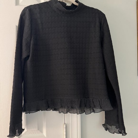 Anthropologie Blue Tassel Ruffled Turtleneck Pullover - Picture 2 of 3